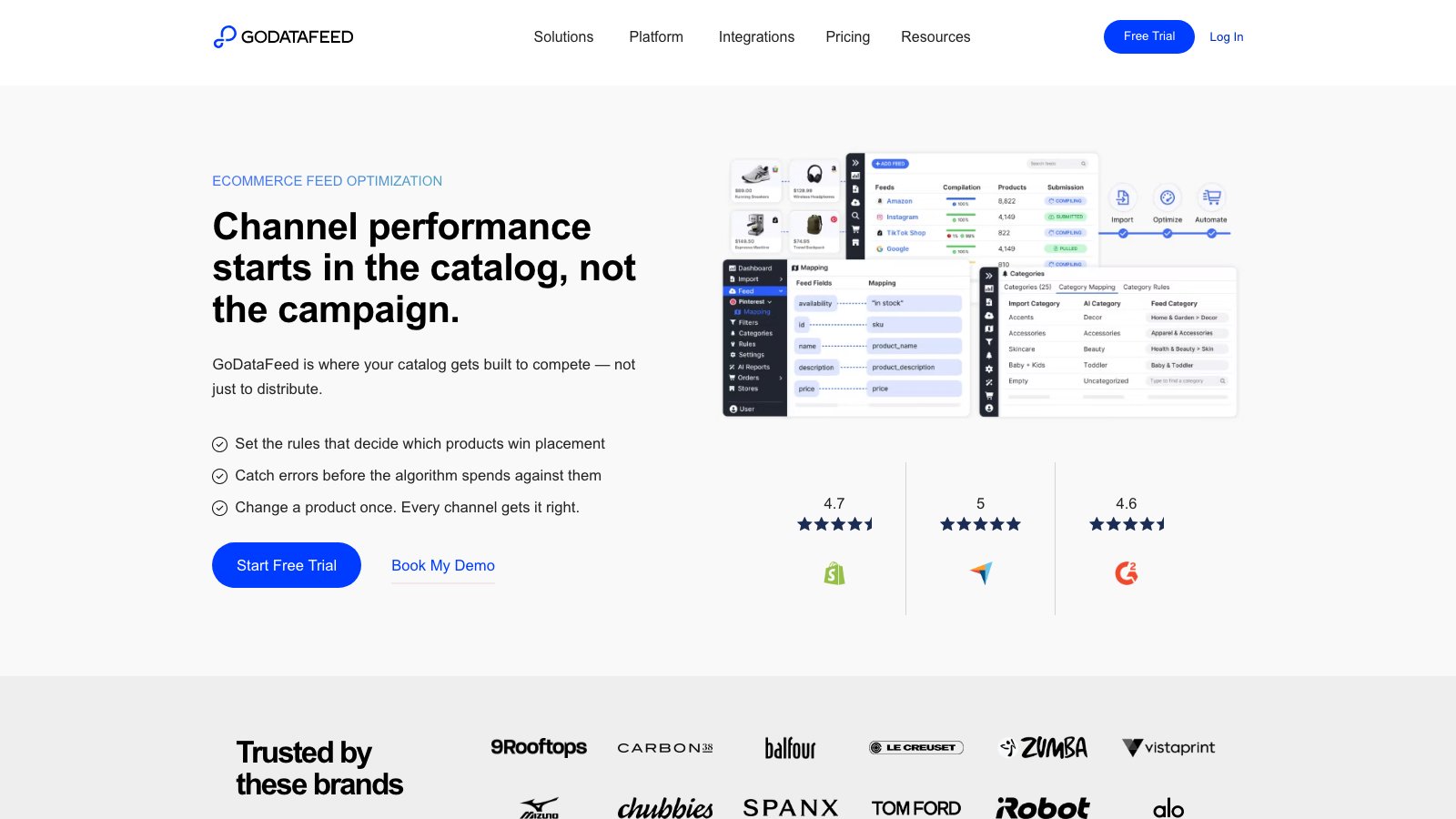 GoDataFeed homepage — ecommerce feed optimization software