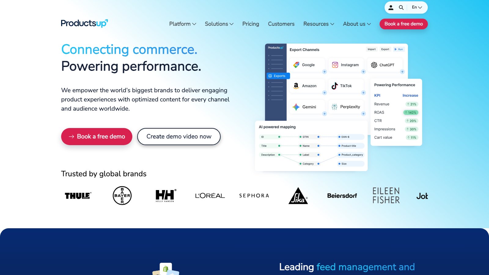 Productsup homepage — enterprise product-to-consumer feed management platform