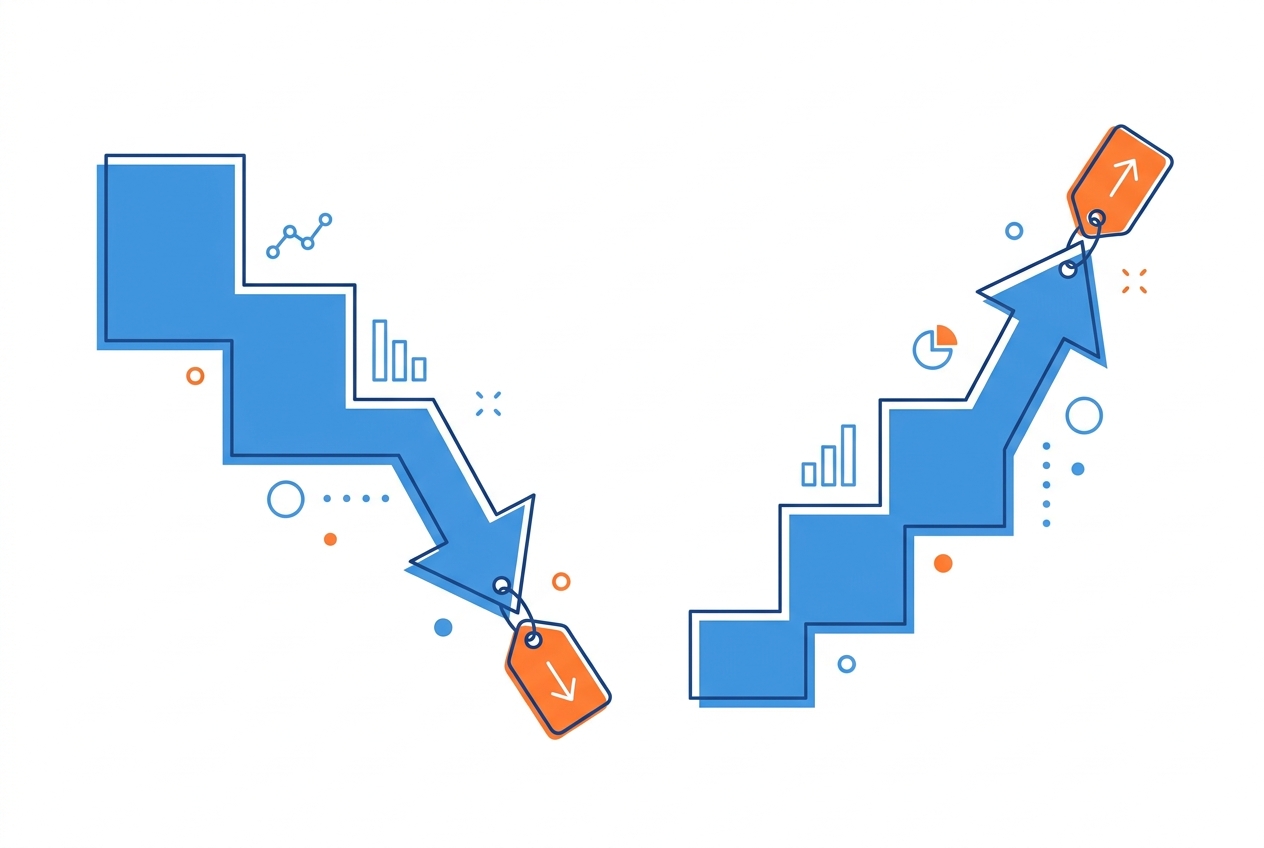 Price skimming vs penetration pricing shown as opposite price arrows