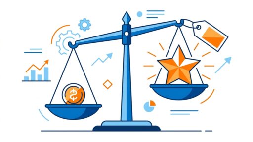 Value-based pricing shown as a scale weighing low cost against high perceived value